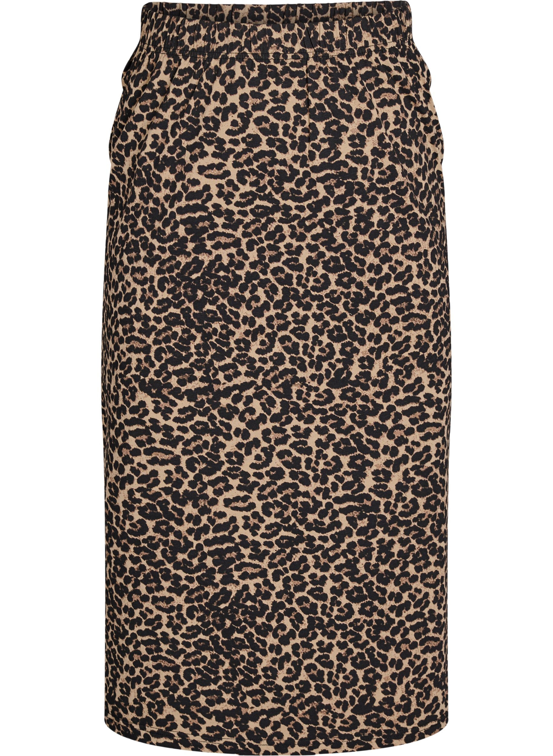 Zizzi Midinederdel med slids og leopardprint, Brun, Packshot image number 0