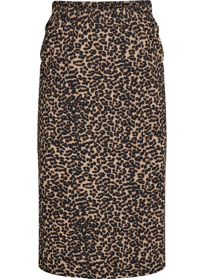 Midinederdel med slids og leopardprint, Brun, Packshot image number 0