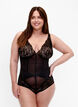 Bodystocking med mesh og blonder, Black, Model image number 0