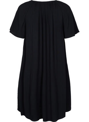 Kortærmet kjole i viskose, Black, Packshot image number 1