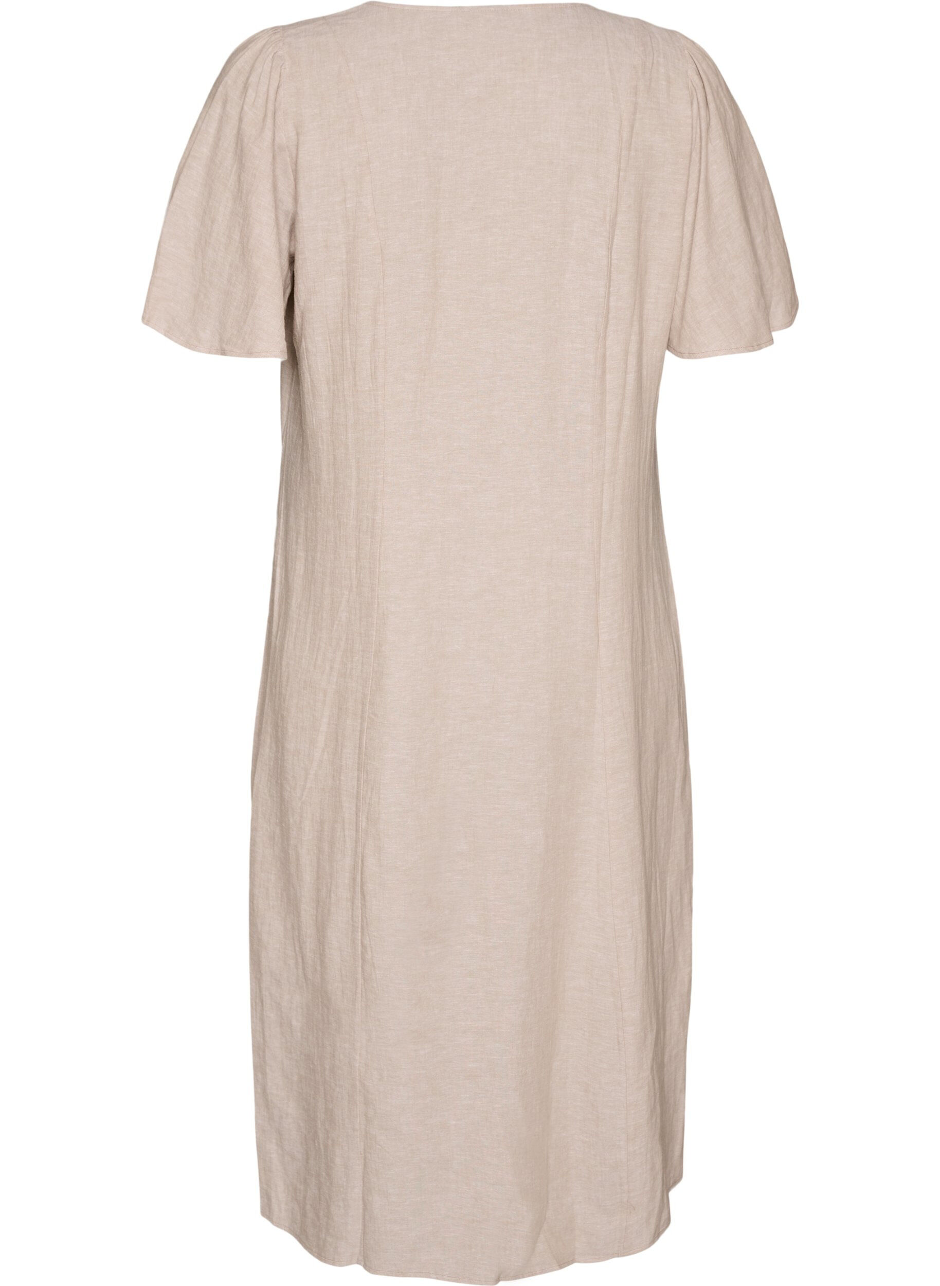 ZizziMidikjole i h&oslash;r og viskose med fl&aelig;se&aelig;rmer, Beige, Packshot image number 1