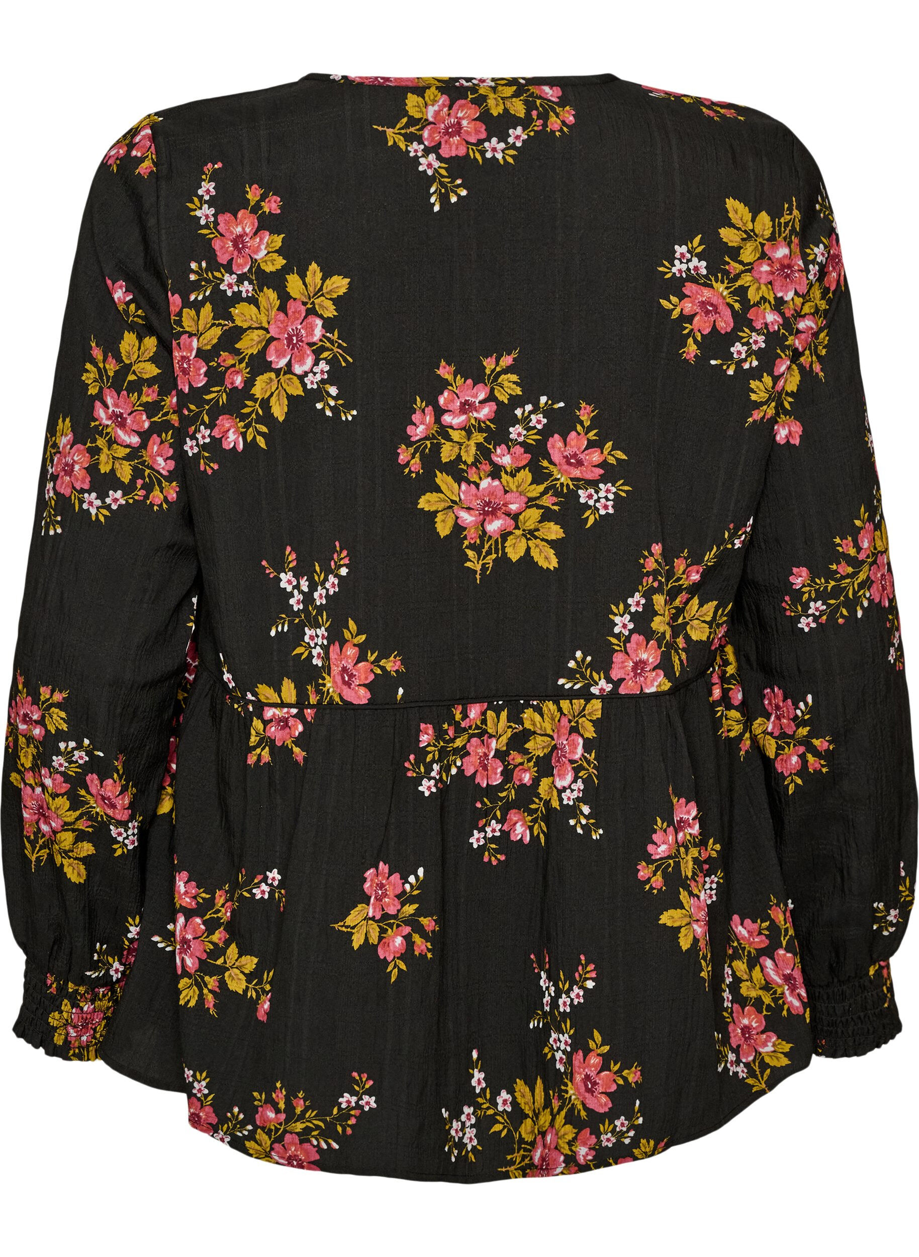 ZizziLang&aelig;rmet bluse med blomsterprint, Sort, Packshot image number 1