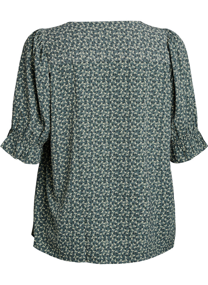 Skjortebluse med 1/2 &aelig;rmer, Gr&oslash;n, Packshot image number 1