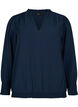 Viskosebluse med lange ærmer og smock, Navy Blazer, Packshot image number 0