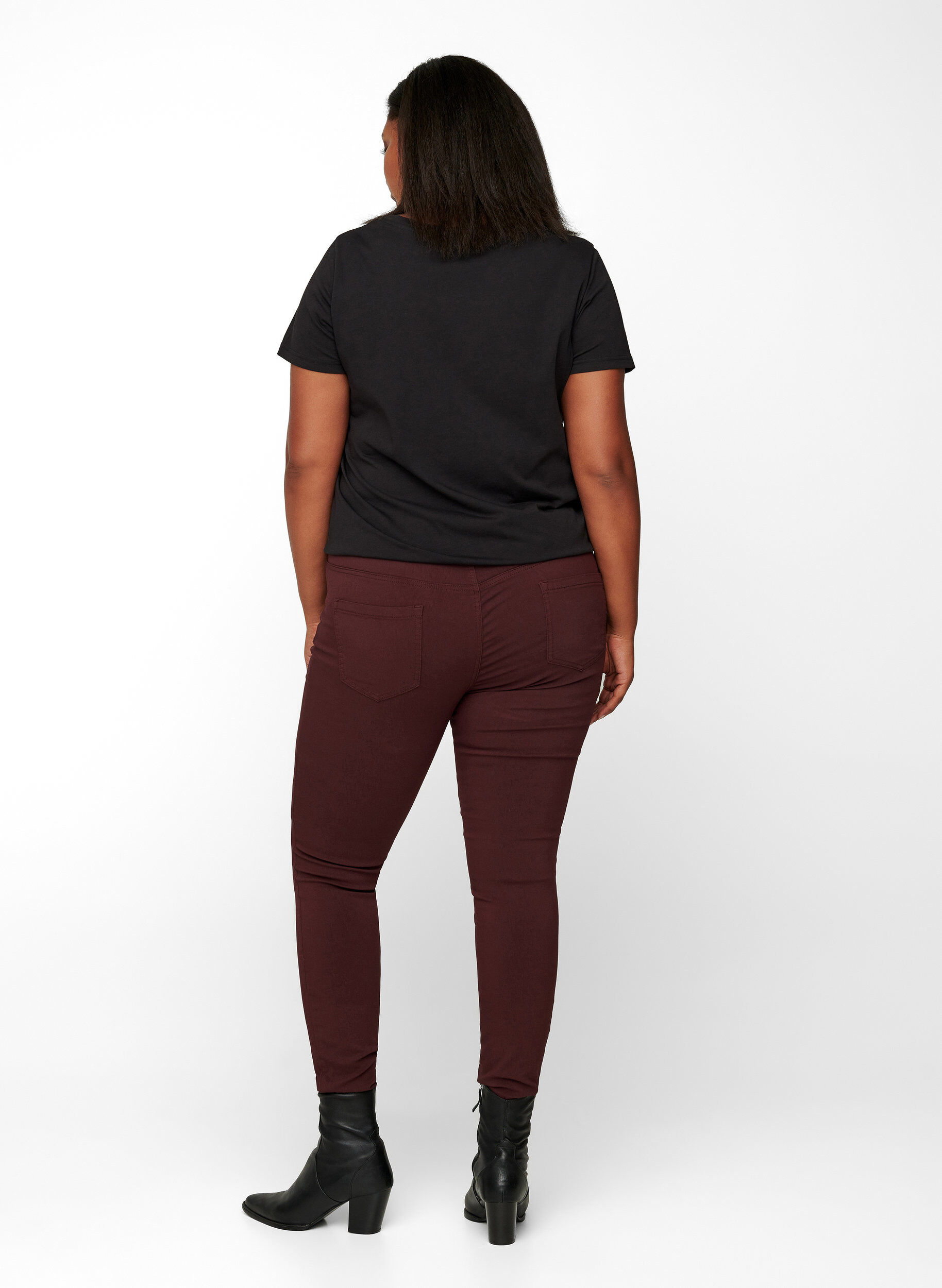 ZizziSlim fit bukser med lommer, M&oslash;rk Bordeaux, Model image number 2