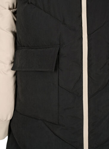 Lang colorblock vinterjakke med hætte, Black Comb, Packshot image number 3