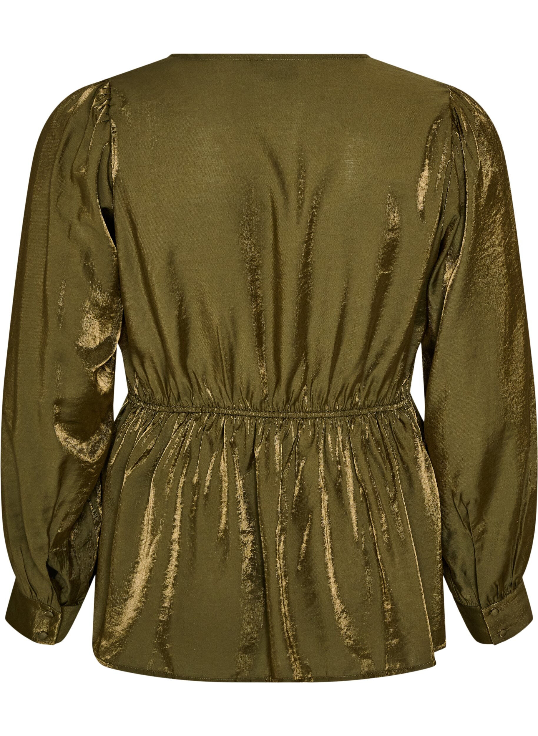 ZizziGlansfuld viskosebluse med peplum-effekt, Gr&oslash;n, Packshot image number 1