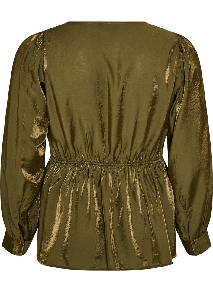 Glansfuld viskosebluse med peplum-effekt, Gr&oslash;n, Packshot image number 1