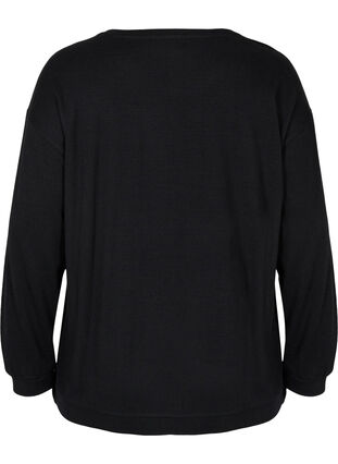 Langærmet bluse med glitter, Black, Packshot image number 1
