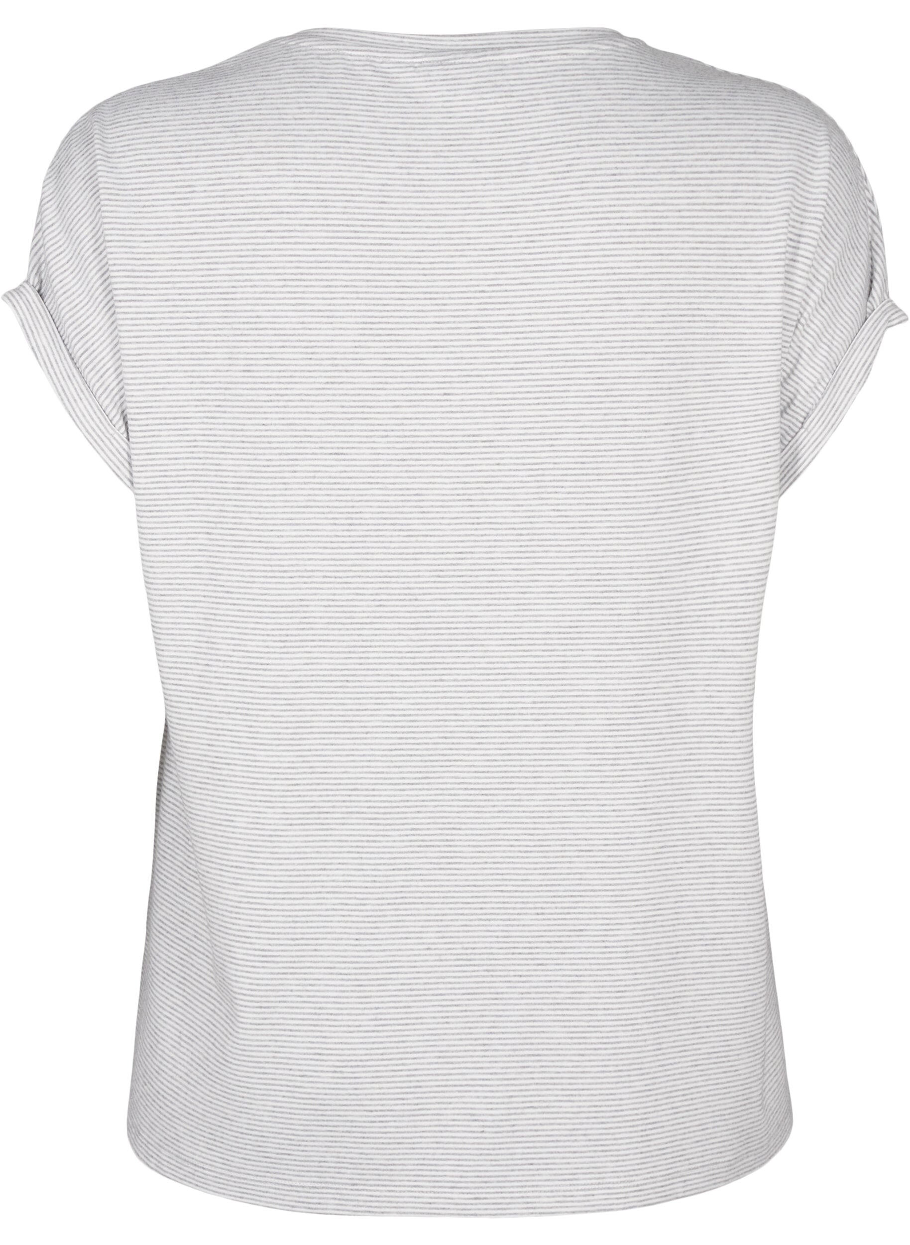 Zizzi Stribet natbluse med korte &aelig;rmer, Gr&aring;, Packshot image number 1