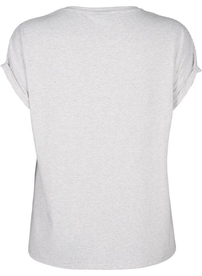 Stribet natbluse med korte ærmer, Grå, Packshot image number 1