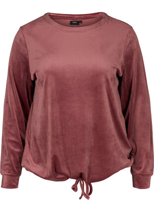 Langærmet velour bluse med bindedetalje, Mesa Rose, Packshot image number 0