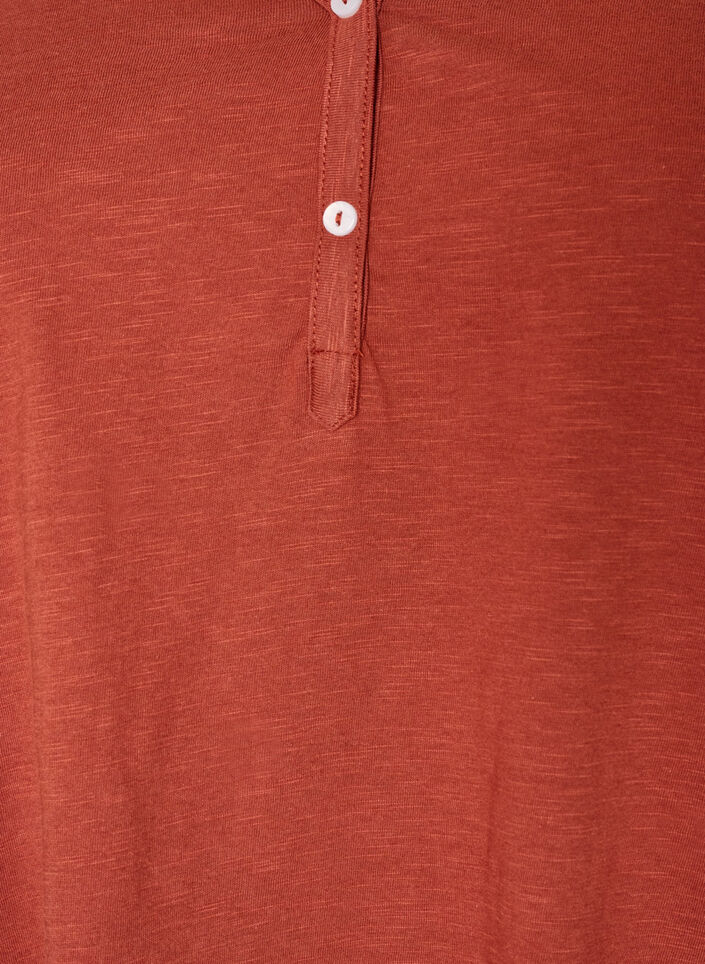 Lang&aelig;rmet t-shirt med V-hals og knapper, Brun, Packshot image number 2