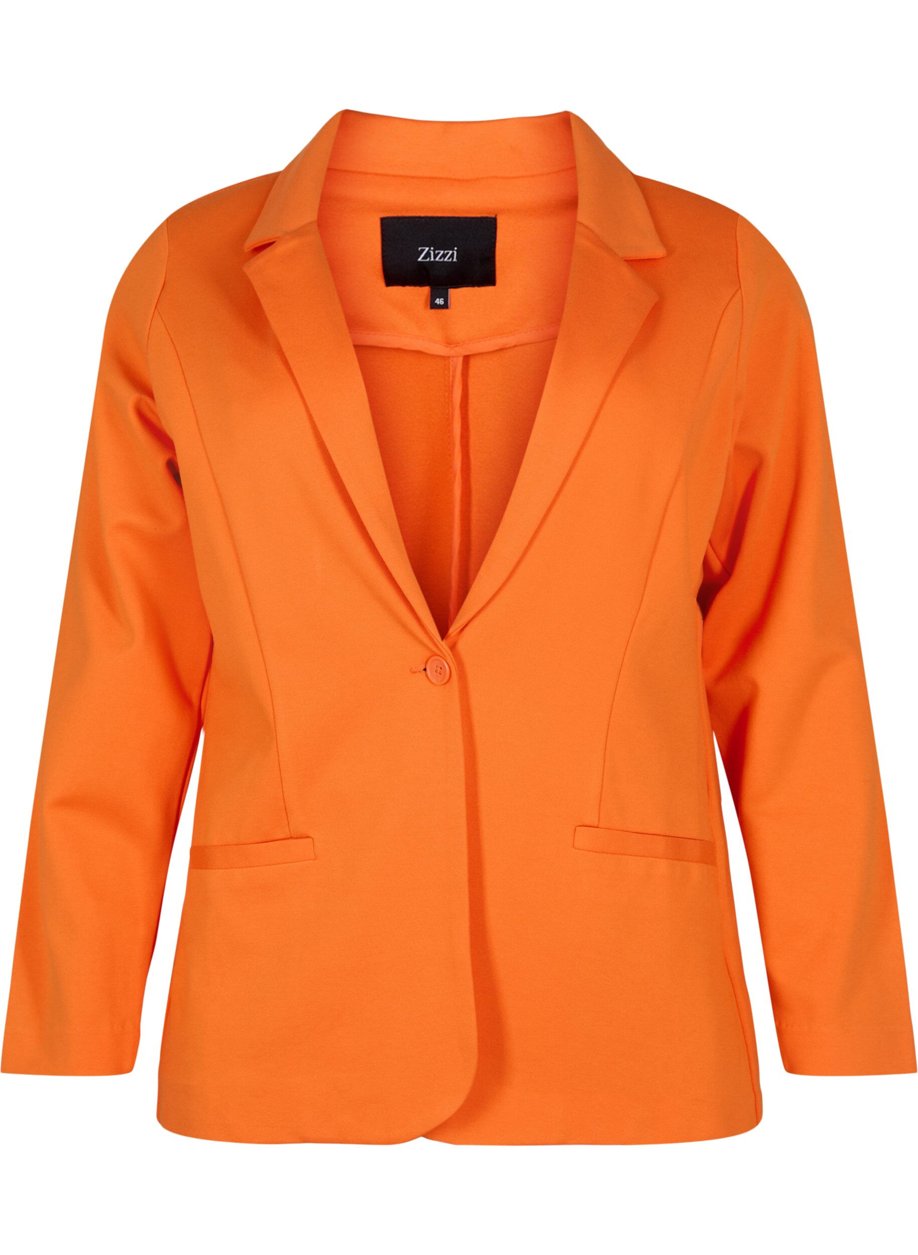 Zizzi Enkel blazer med knaplukning, Mandarin Orange, Packshot image number 0