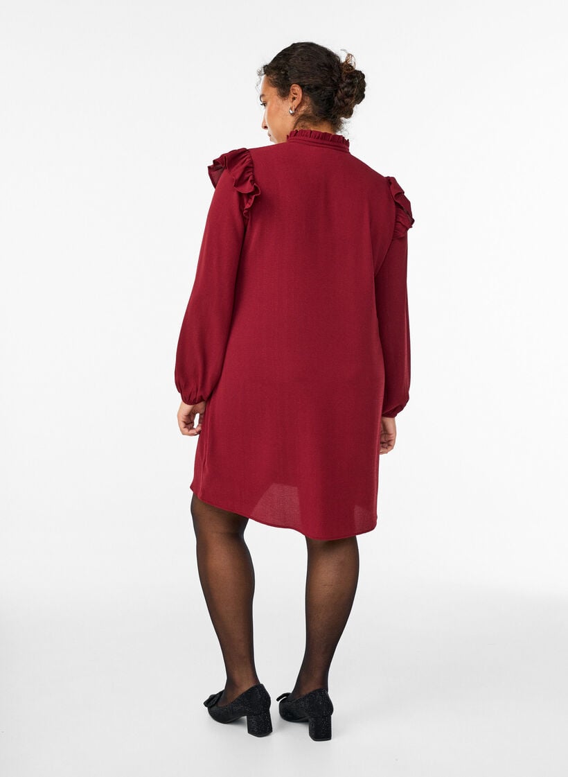 Kort kjole med fl&aelig;ser og glimmer, M&oslash;rk Bordeaux, Model image number 2