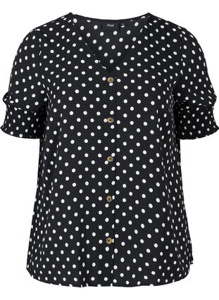 Printet viskose bluse med knapper, Black Dot, Packshot image number 0