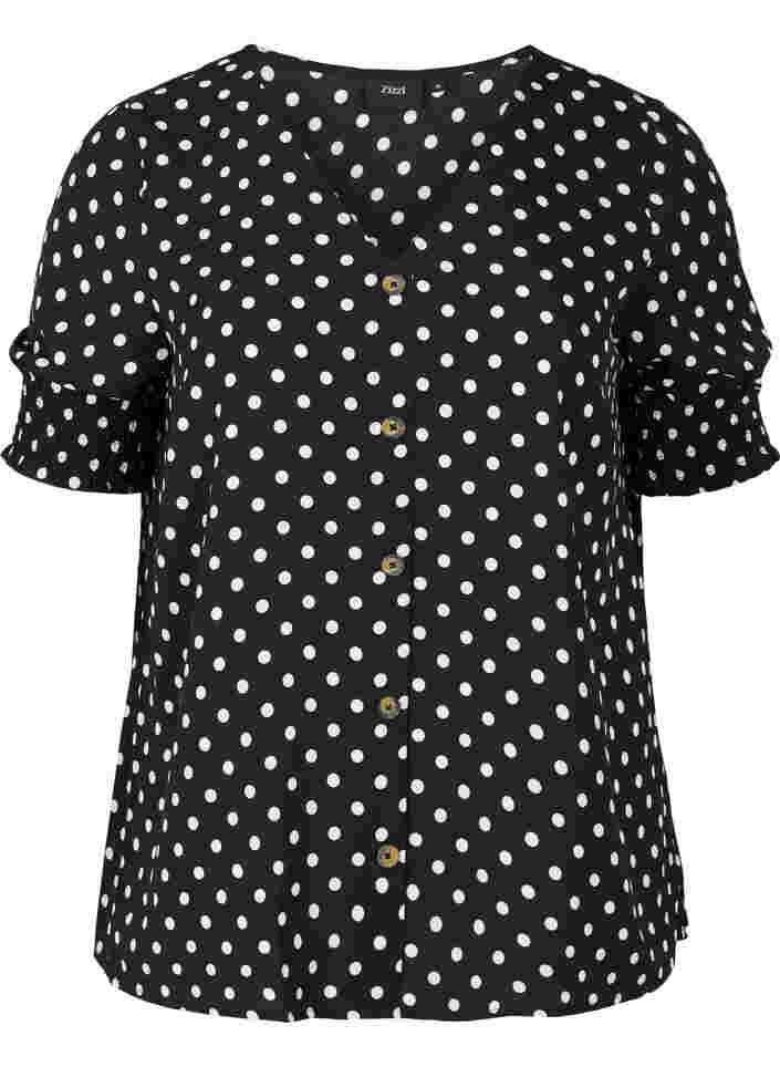 Printet viskose bluse med knapper, Black Dot, Packshot