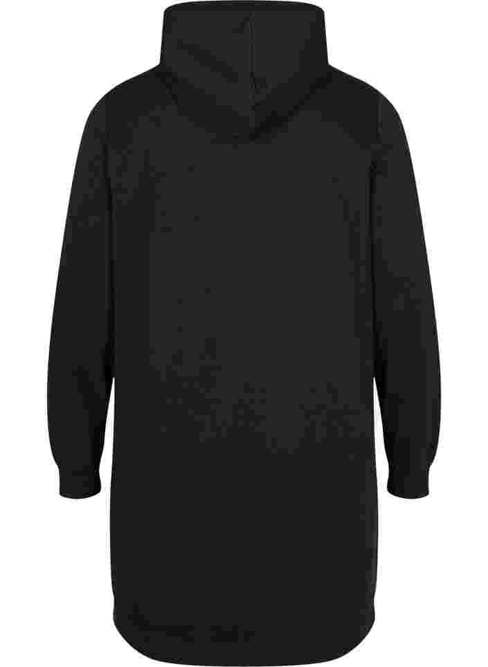 Sweatkjole med hætte og tryk, Black, Packshot image number 1