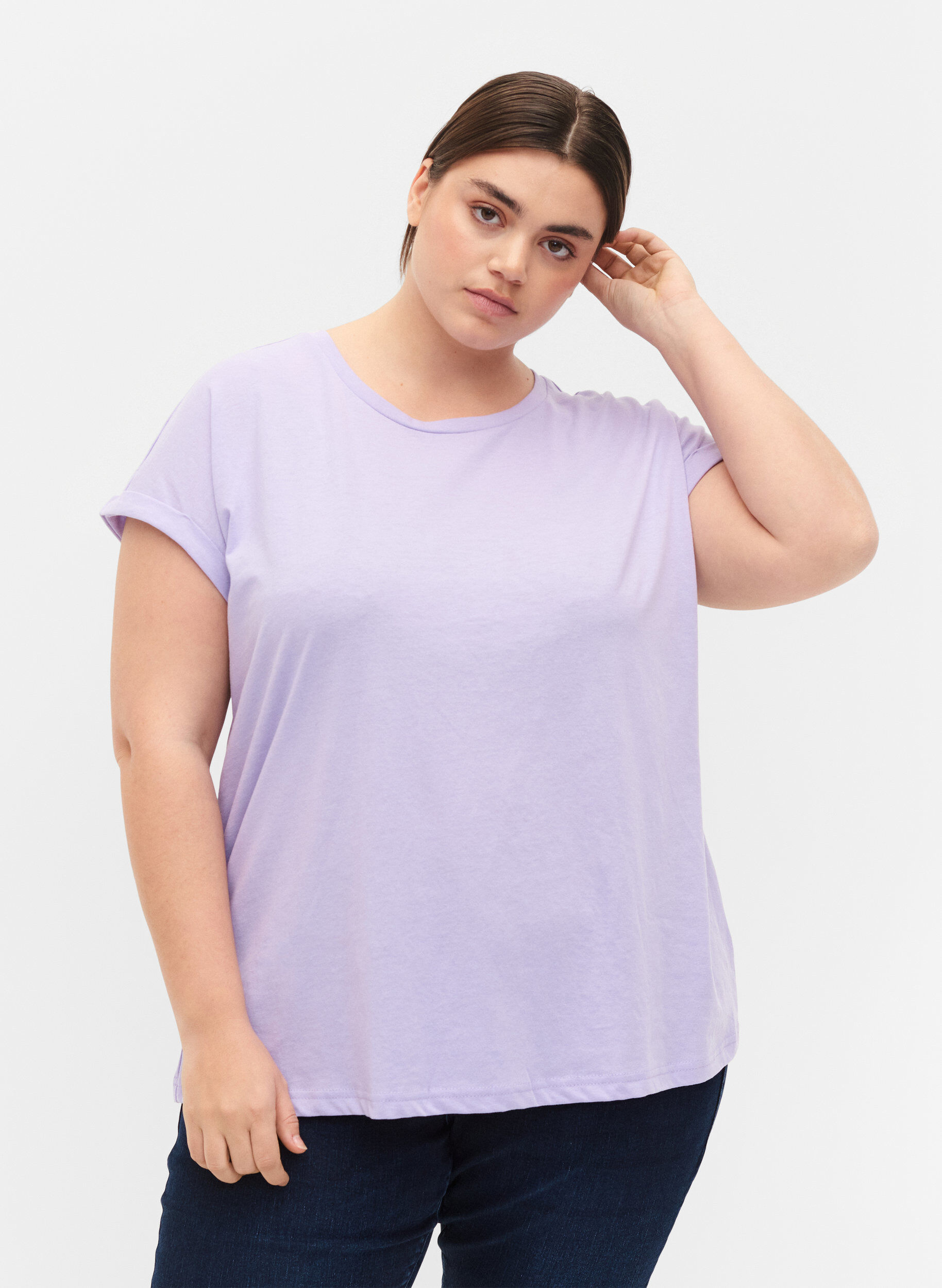 ZizziKort&aelig;rmet t-shirt i bomuldsblanding, Lilla, Model image number 0