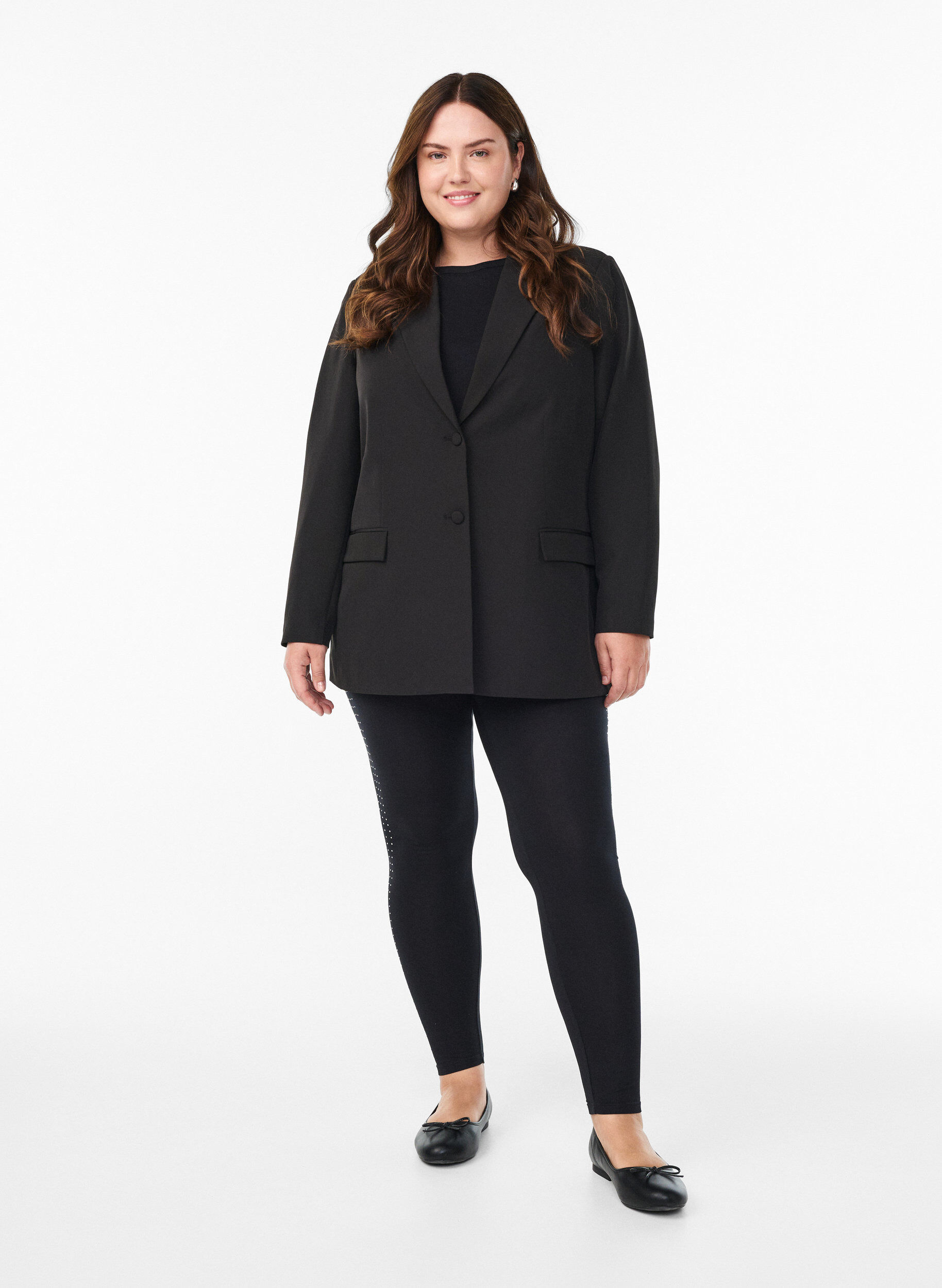 Zizzi Leggings med rhinsten-detalje, Sort, Model image number 1