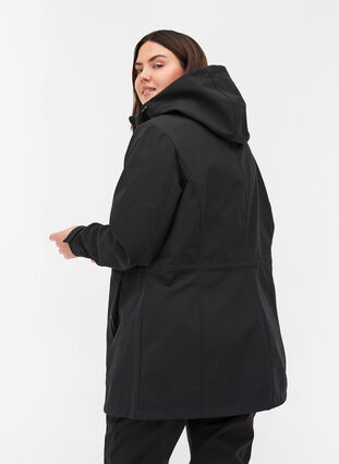 Softshell jakke med hætte og justerbar talje, Black, Model image number 1