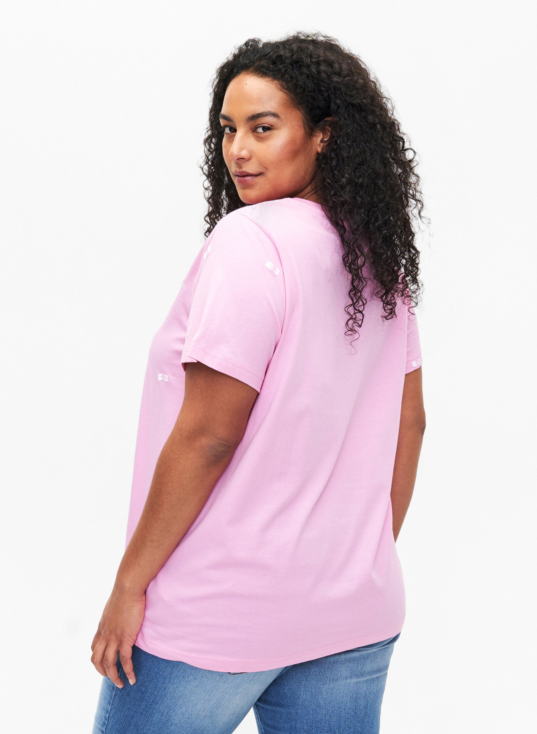Zizzi T-shirt i &oslash;kologisk bomuld med hjerter., Roseb. W. Bow Emb., Model image number 1