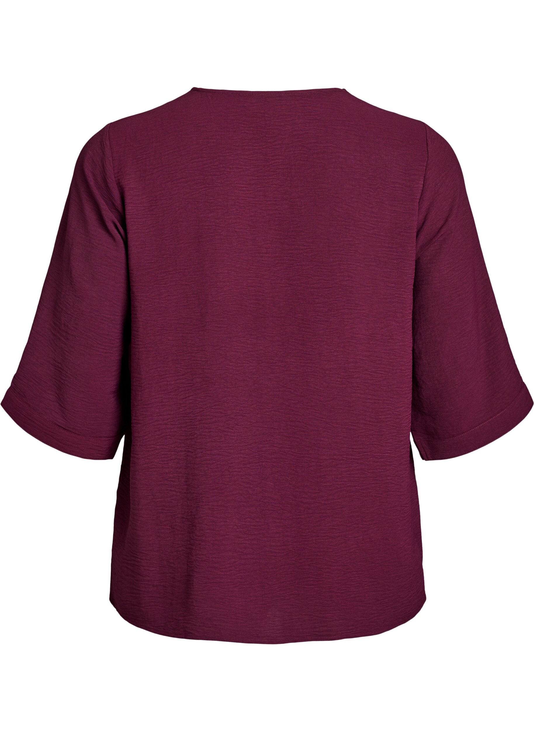 ZizziSkjortebluse med V-udsk&aelig;ring og 3/4-&aelig;rmer, R&oslash;d, Packshot image number 1