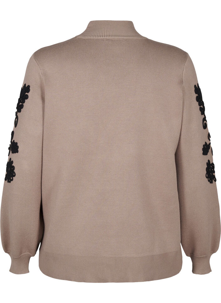 Strikbluse med broderi, Desert Taupe Comb, Packshot image number 1