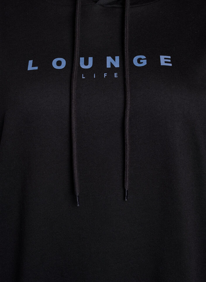 Sweatshirt med h&aelig;tte og print, Sort, Packshot image number 2
