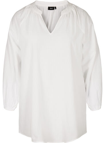 Kort bomulds tunika med v-hals , Bright White, Packshot image number 0