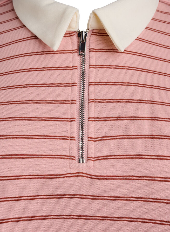 Stribet poloshirt med lynlås, Lyserød, Packshot image number 2