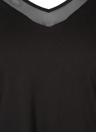 Langærmet bomulds bluse med mesh , Black, Packshot image number 2