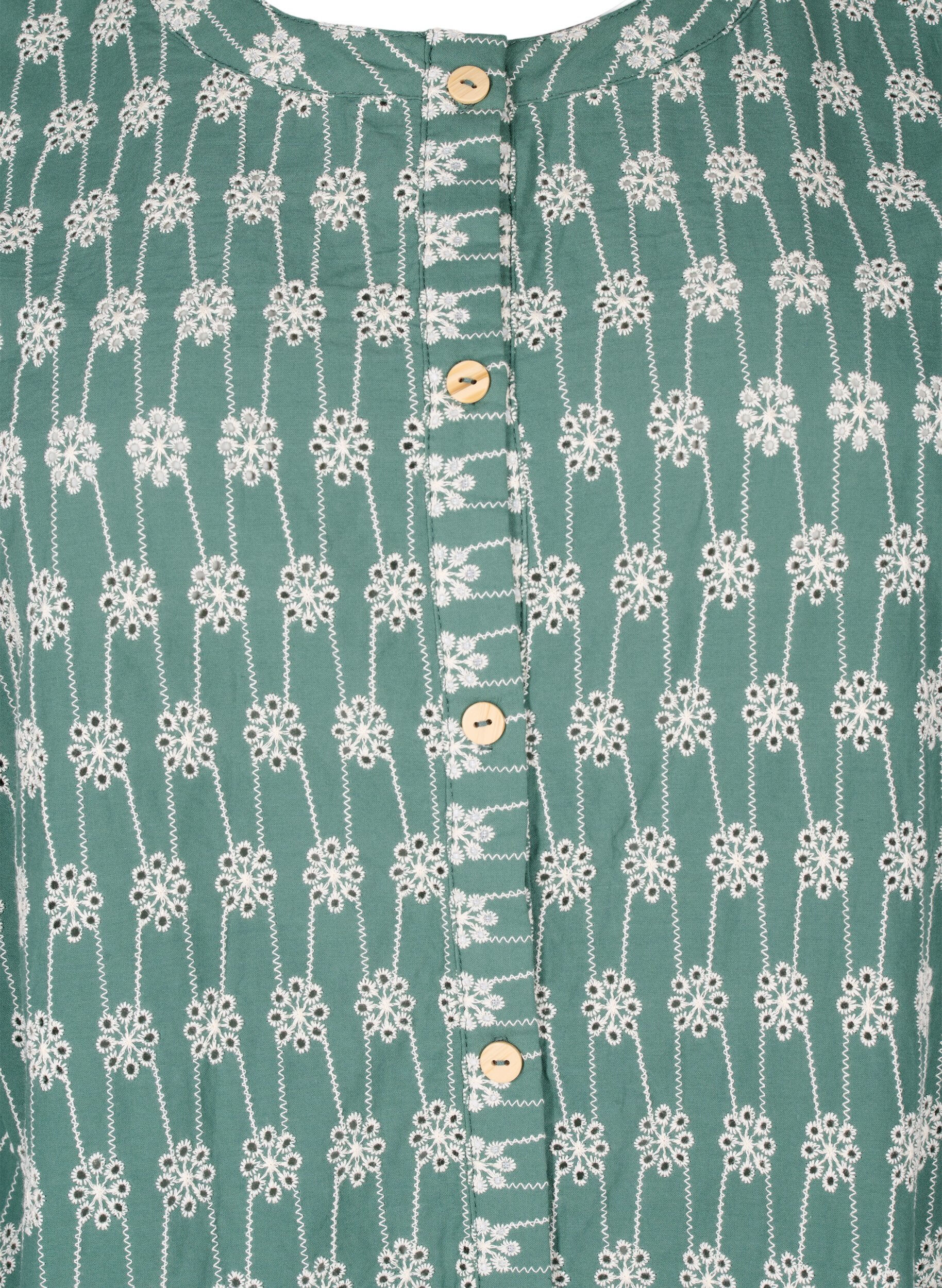 Zizzi Skjortebluse i bomuld med blomsterm&oslash;nster, Dark Forest, Packshot image number 2