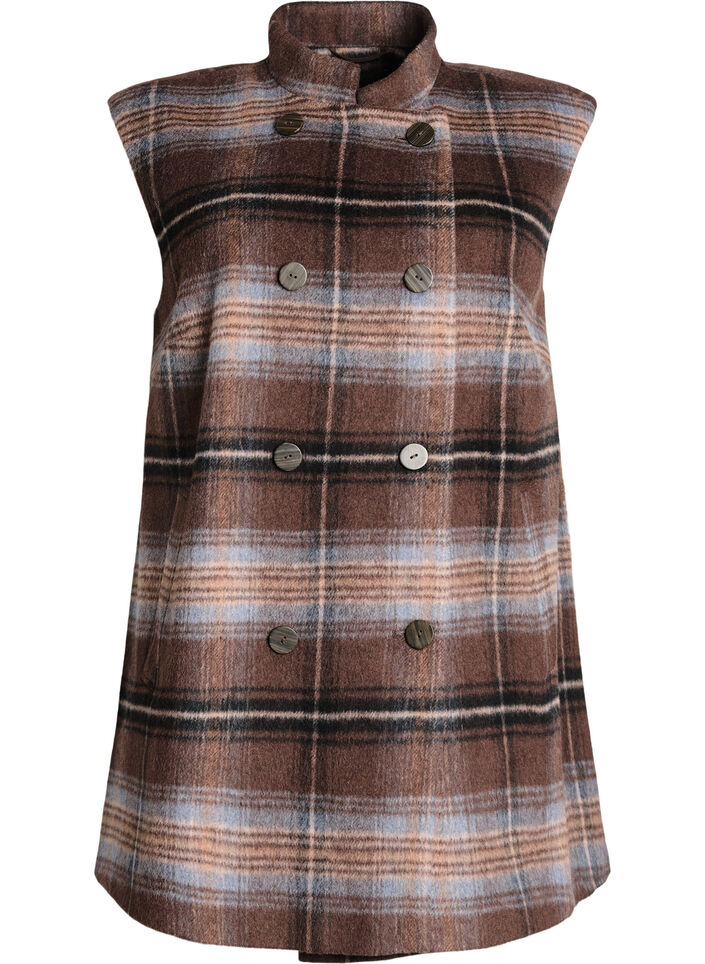 Lang vest med ternet mønster, Brun, Packshot