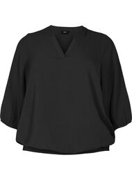 Bluse med smock og 3/4 ærmer, Black