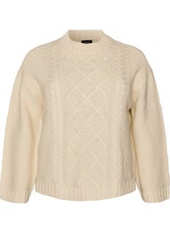 Strikbluse med kabelstrikket m&oslash;nster, Vanilla