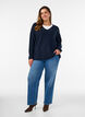 Strikbluse med V-hals og raglan&aelig;rmer, Bl&aring;, Model image number 1