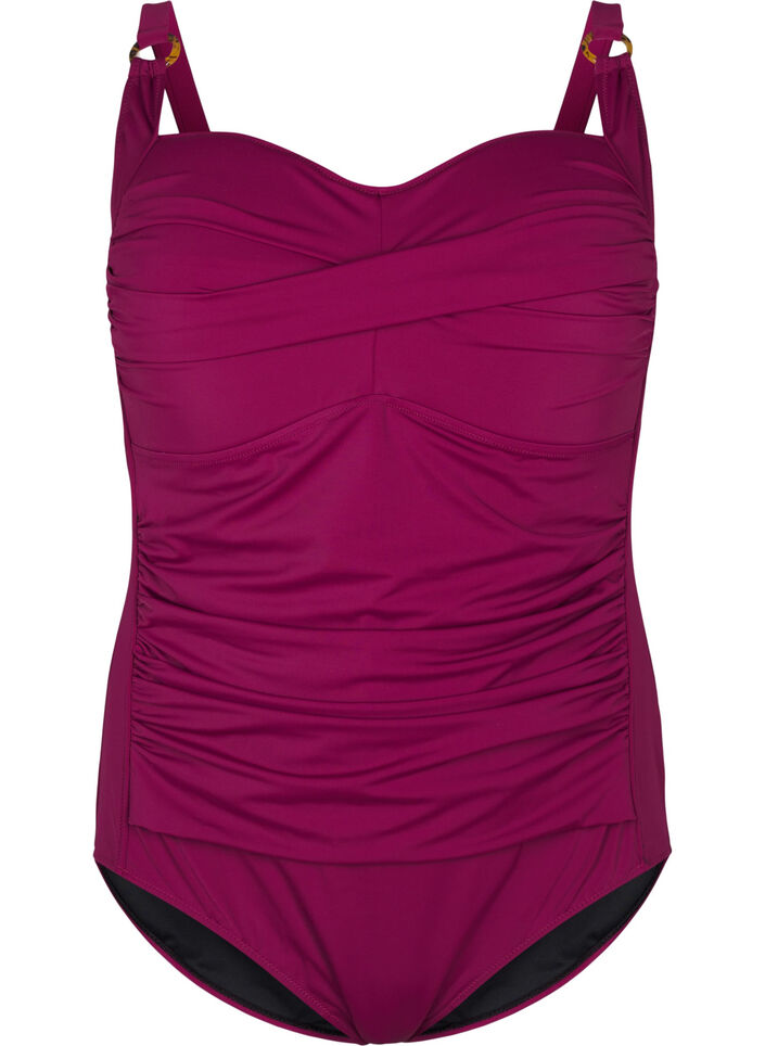 Vatteret badedragt med draperinger, Rød, Packshot image number 0