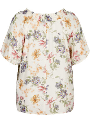 Kortærmet viskose bluse med blomsterprint, Creme Vintage Flower, Packshot image number 1