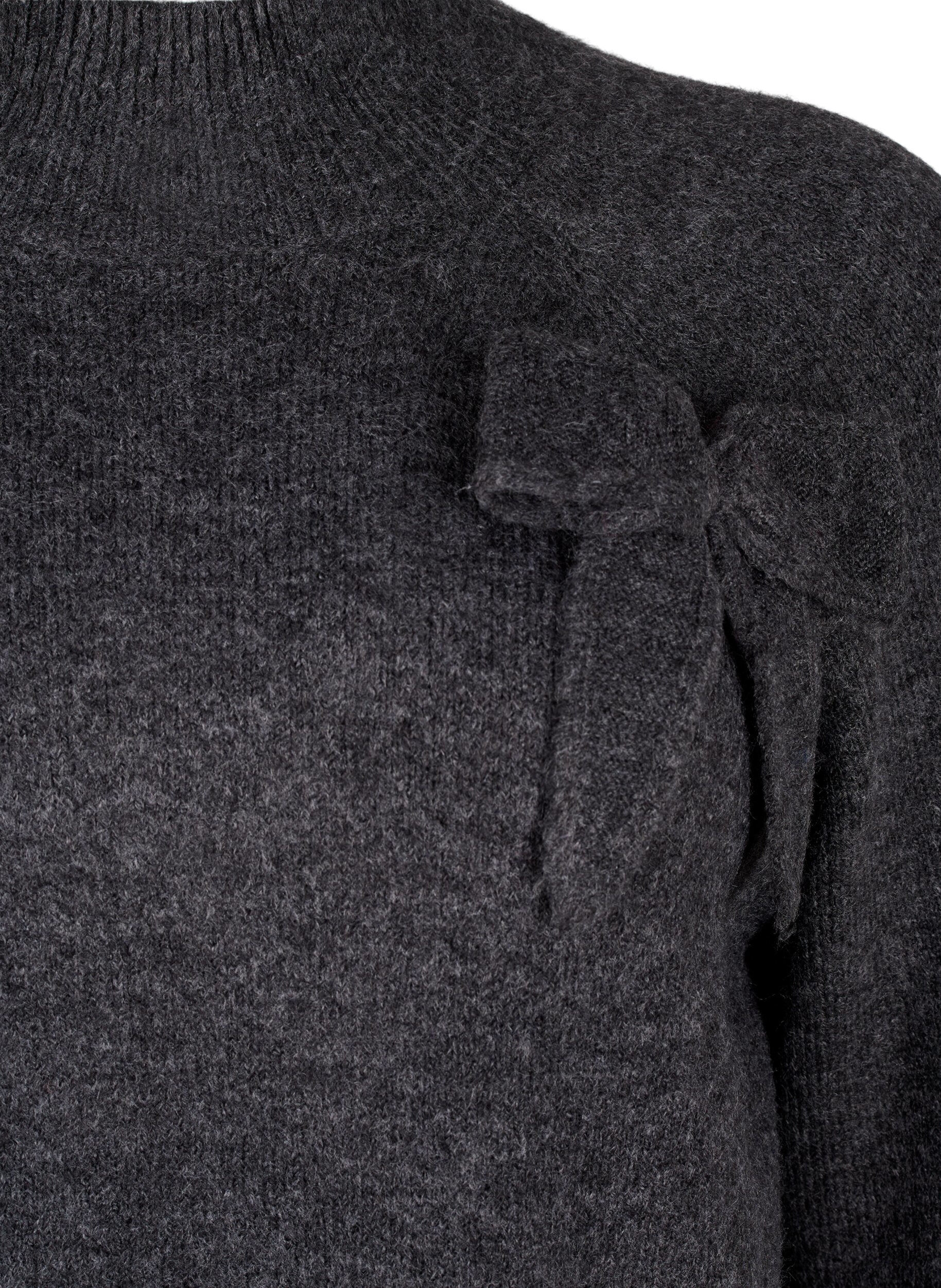 Zizzi Strikbluse med sl&oslash;jfe detalje, Dark Grey White Mel., Packshot image number 2
