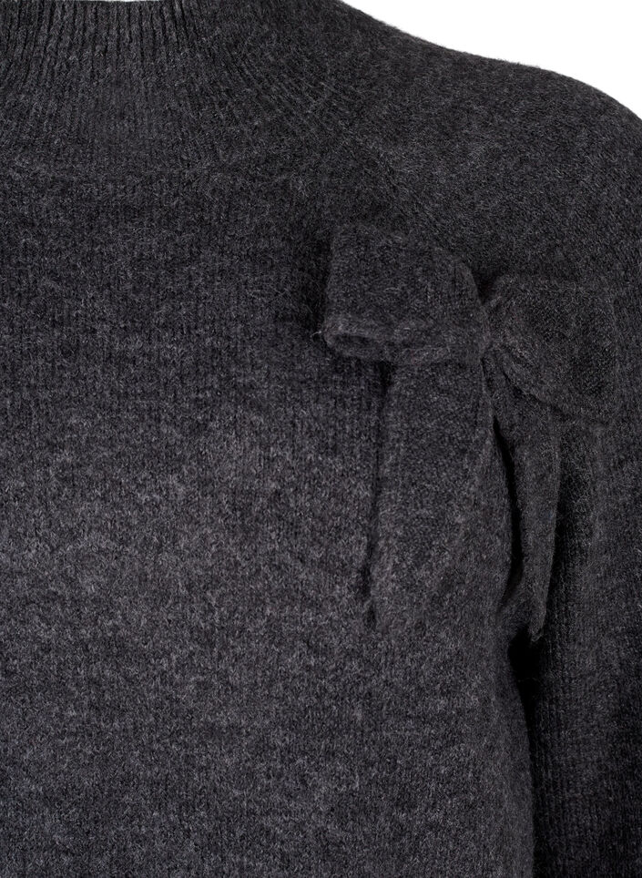 Strikbluse med sløjfe detalje, Dark Grey White Mel., Packshot image number 2
