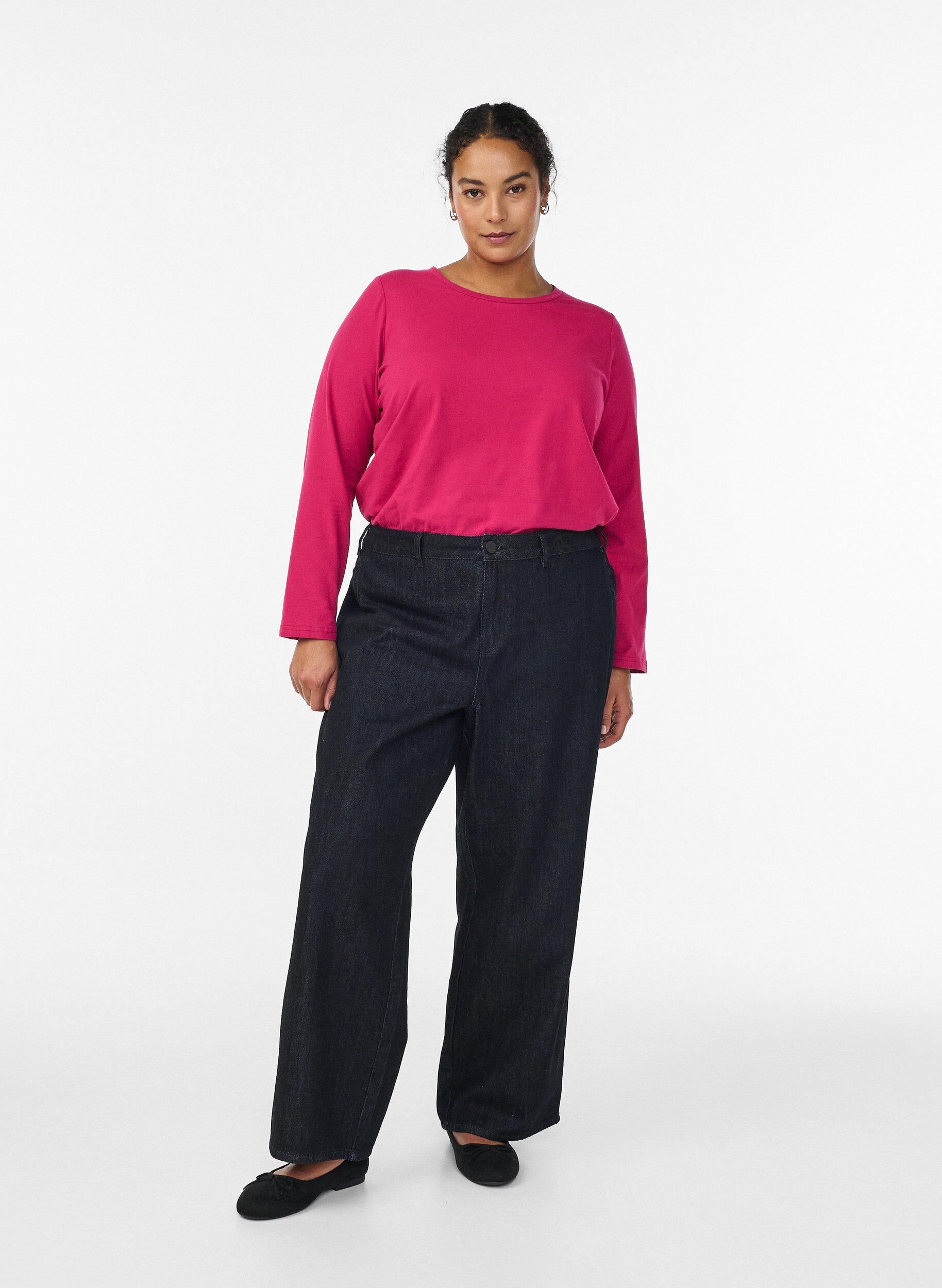 ZizziBasis jerseybluse med lange &aelig;rmer, Lyser&oslash;d, Model image number 1