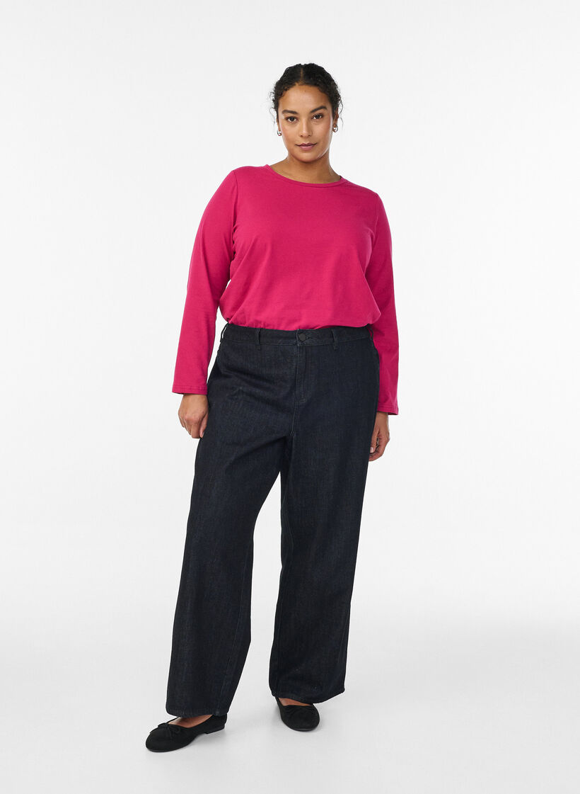 Basis jerseybluse med lange &aelig;rmer, Lyser&oslash;d, Model image number 1