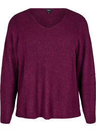 Strikbluse med v-hals og lange ærmer, Potent P. Black Mel.