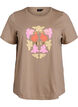 T-shirt med blomstret printdetalje, Beige, Packshot image number 0