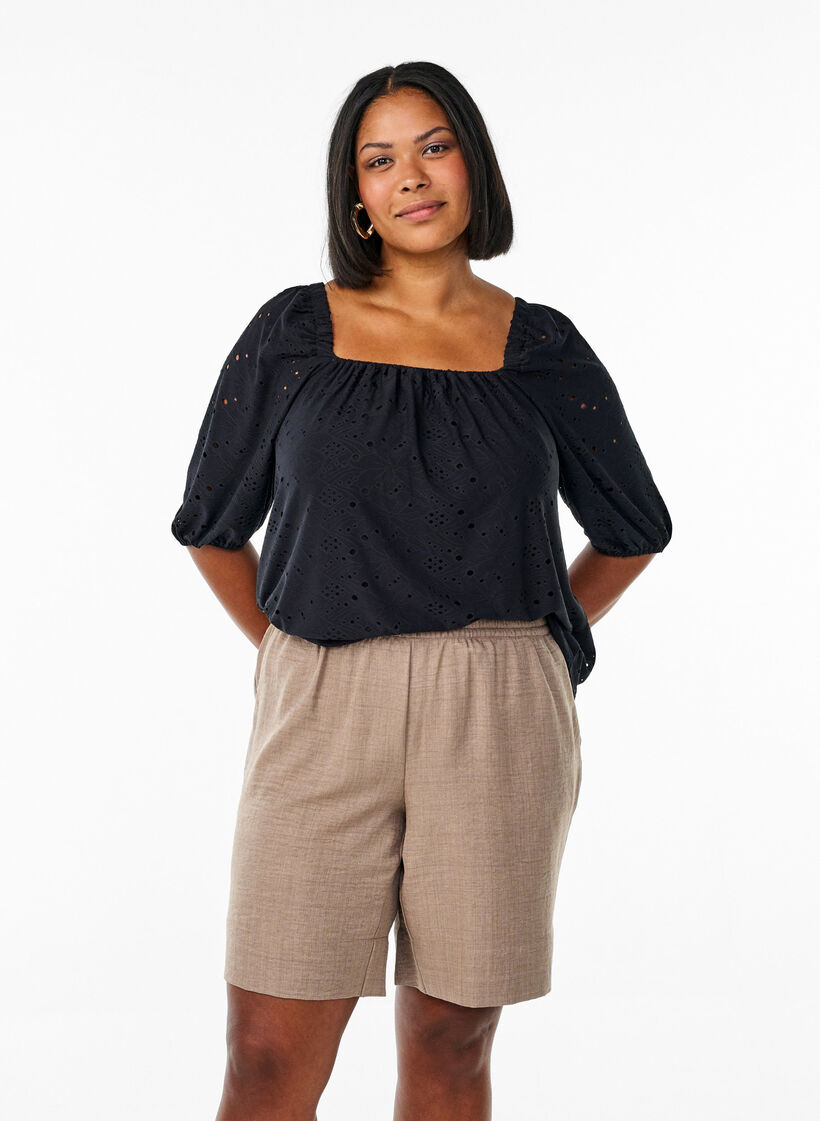 Shorts med lommer og h&oslash;j talje, Brun, Model image number 0