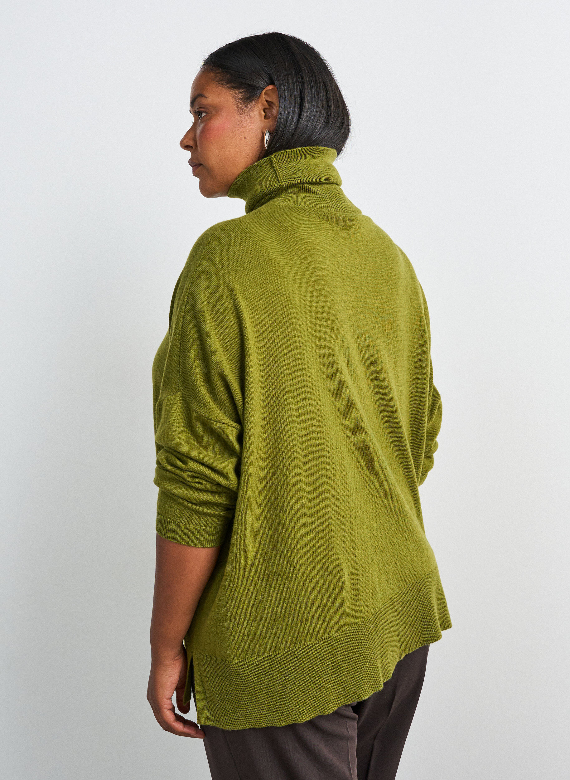 ZizziStrikbluse med rullekrave og l&oslash;s pasform, Gr&oslash;n, Model image number 2