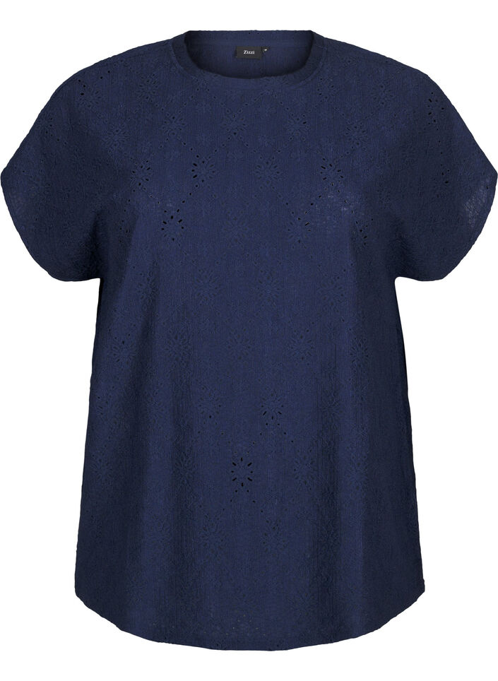 Bluse med korte ærmer og blomsterbroderi, Naval Academy, Packshot image number 0