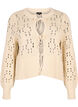 Strikcardigan med bindebånd og hulmønster, Birch, Packshot image number 0