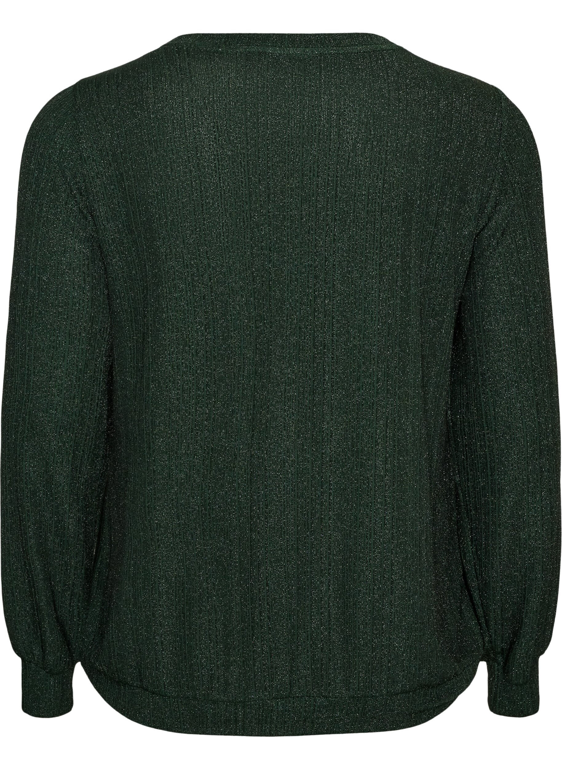 ZizziBluse med lodret struktur og glittertr&aring;d, Gr&oslash;n, Packshot image number 1